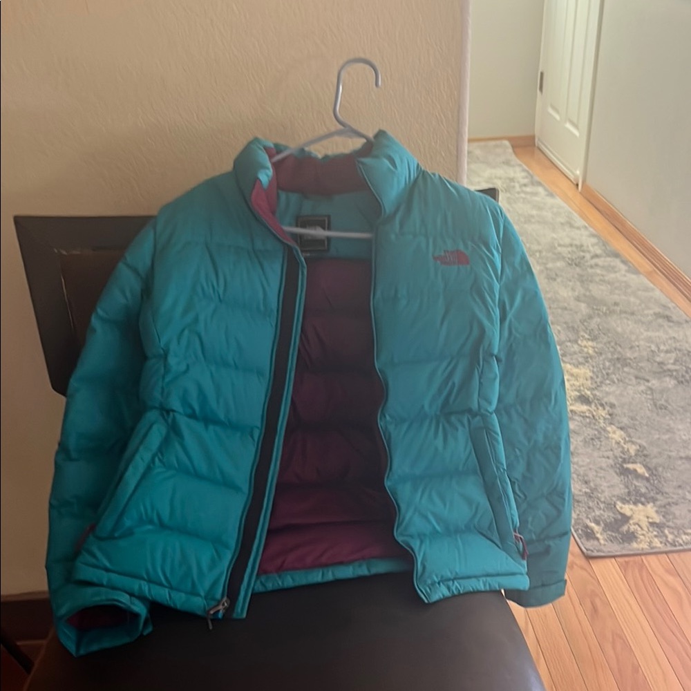 The North Face Blue and Purple Puffer Coat